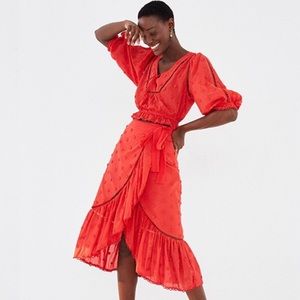 FARM Rio Floral Applique Midi Wrap Skirt